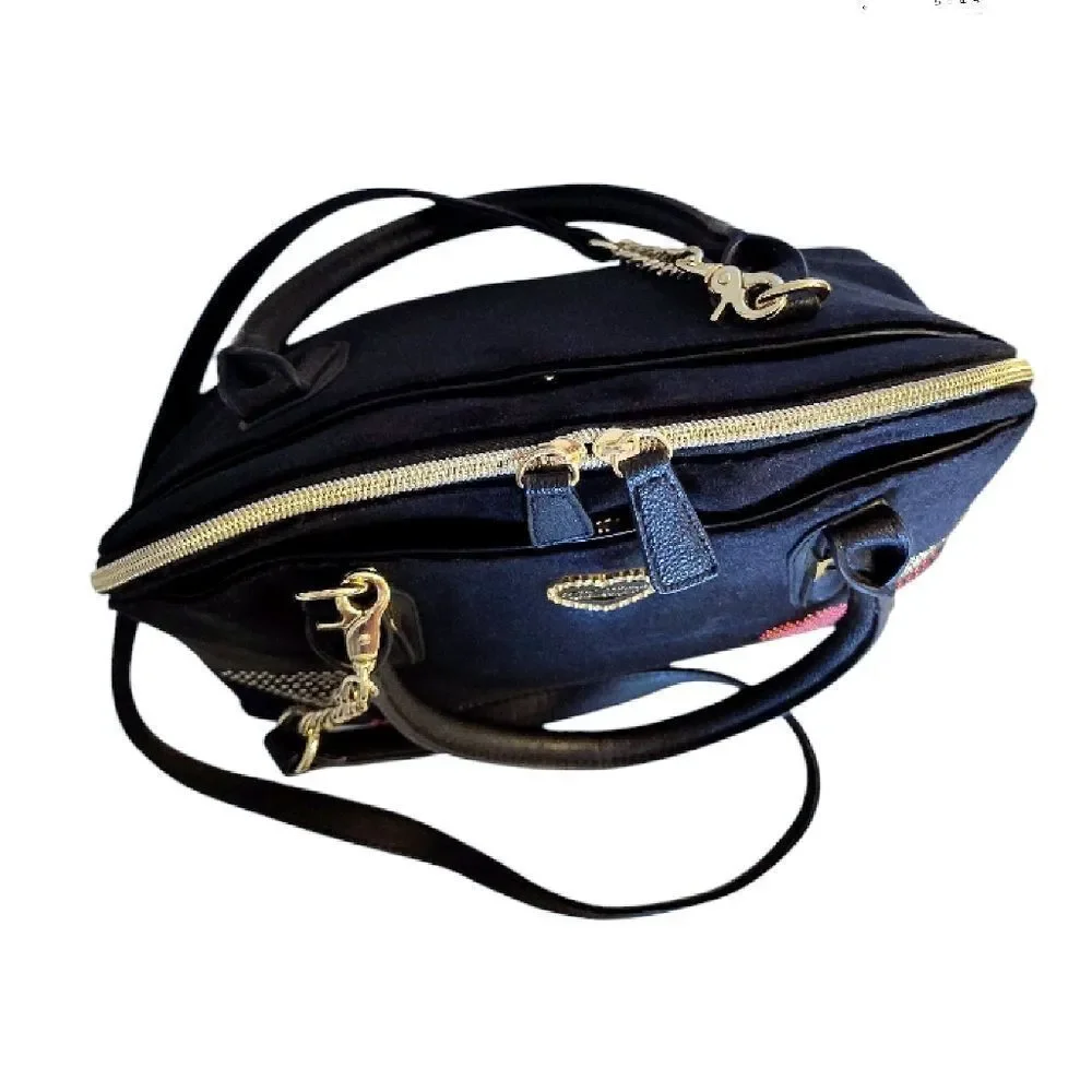 Betsey‎ Johnson Black Velvet Studded Hearts Dome Satchel Crossbody Bag Large